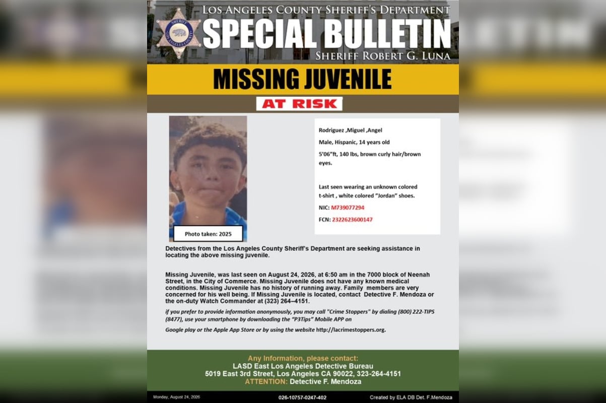 Commerce Boy, 14, Missing Since Tuesday Morning, Deputies Ask Public for Help