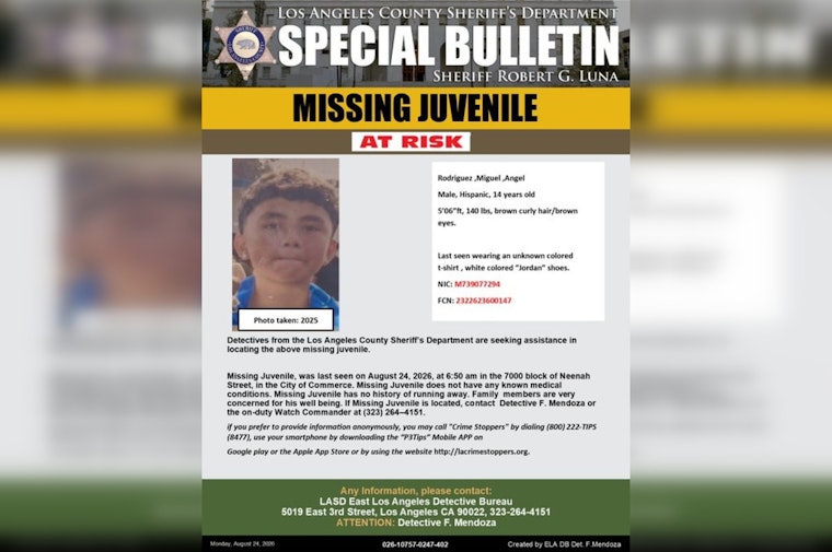 Commerce Boy, 14, Missing Since Tuesday Morning, Deputies Ask Public for Help