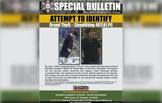 Cut-and-Run Thief Swipes Two Samsung Phones at Palmdale Best Buy, Cops Seek ID