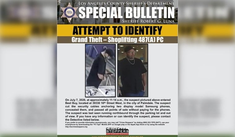 Cut-and-Run Thief Swipes Two Samsung Phones at Palmdale Best Buy, Cops Seek ID
