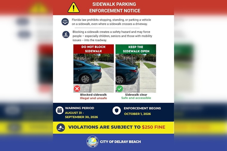 Delray Beach Sidewalk Parking Draws $250 Fines Starting October 1