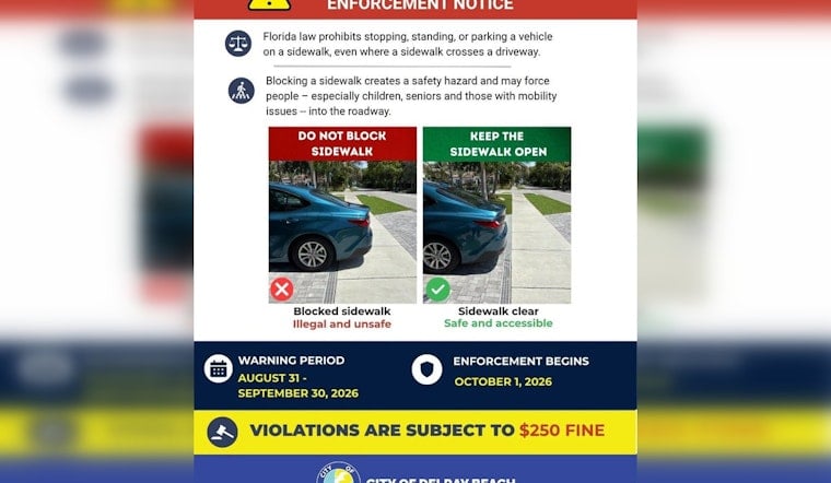Delray Beach Sidewalk Parking Draws $250 Fines Starting October 1