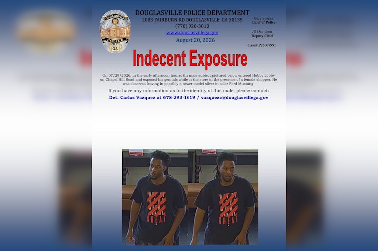 Douglasville Police Hunt Man Who Exposed Himself at Hobby Lobby, Fled in Mustang