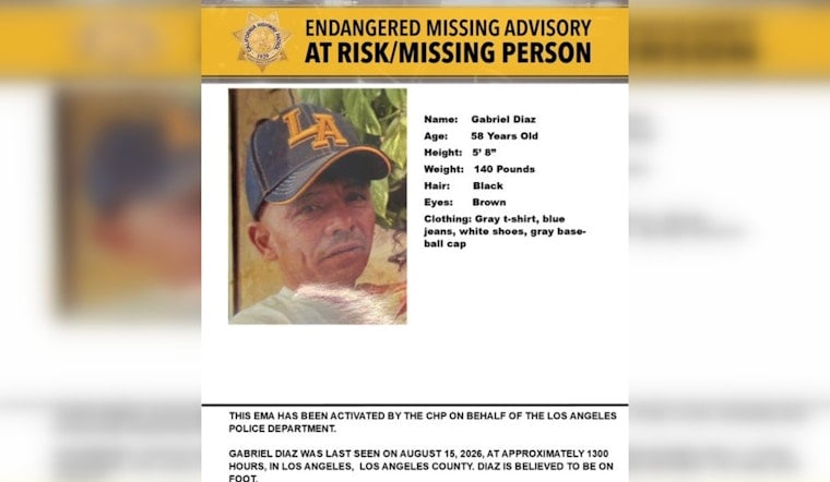 Echo Park Search Underway for At-Risk Man Gabriel Diaz, 58, Last Seen on Foot