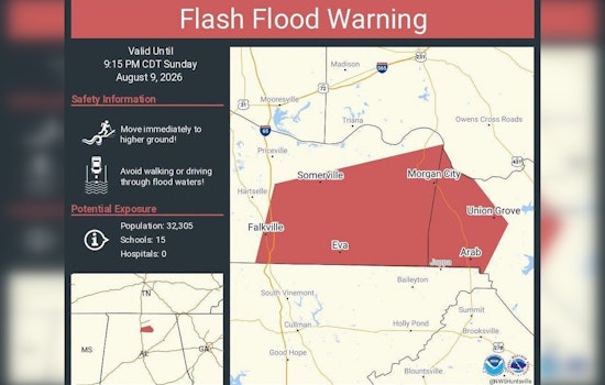 Flash Flood Warning Hits Arab, Falkville and Somerville, Puts 32,000 at Risk