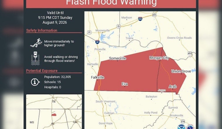 Flash Flood Warning Hits Arab, Falkville and Somerville, Puts 32,000 at Risk