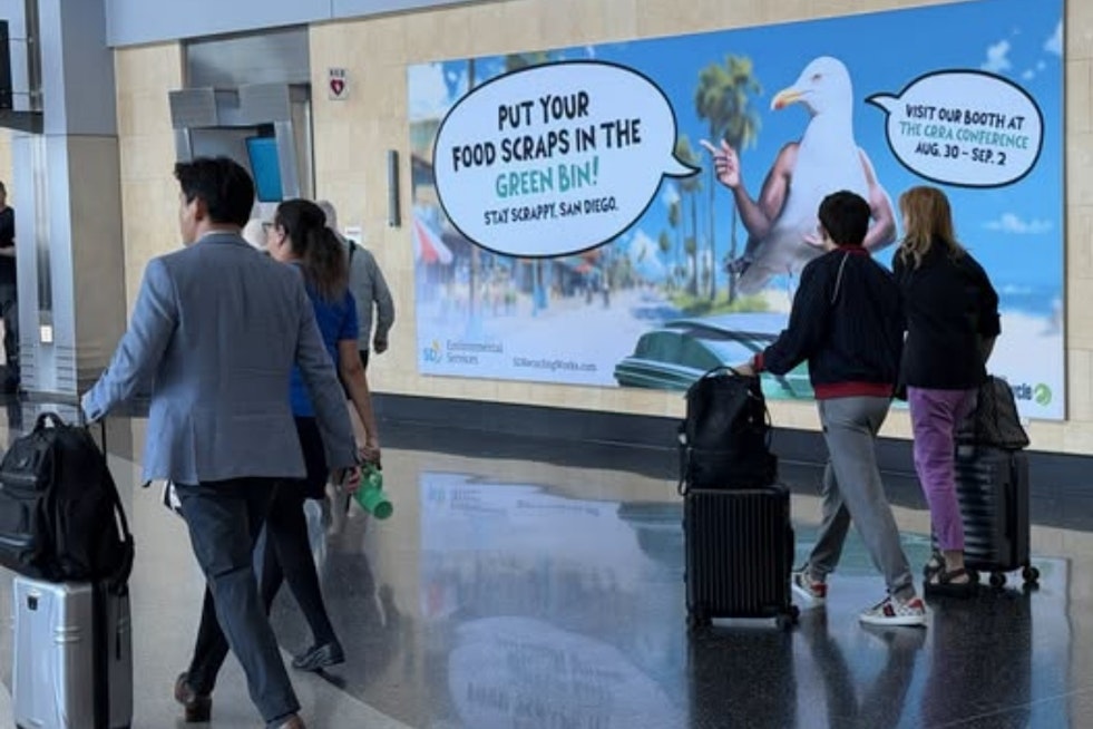 Gary the Seagull Greets Terminal 2 Travelers With a Green Bin Mission