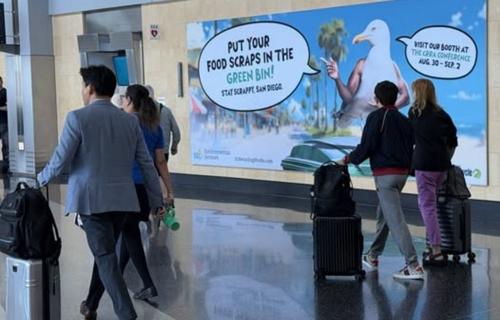 Gary the Seagull Greets Terminal 2 Travelers With a Green Bin Mission