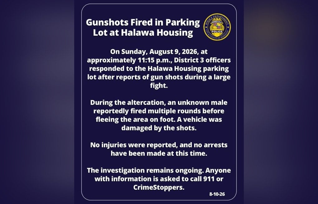 Gunman Sprays Bullets During Halawa Housing Brawl, Vehicle Hit, No Arrests