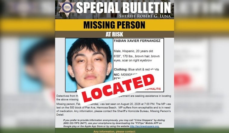 Hermosa Beach Man, 20, Found Safe After Five Days Missing Without Medication