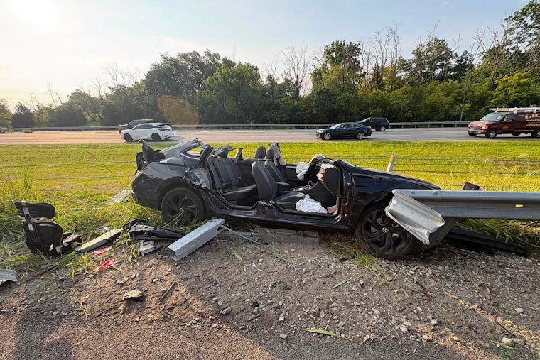I-95 Crash Rips Roof Off Car in Upper Chichester, Seat Belts Save Driver and Child