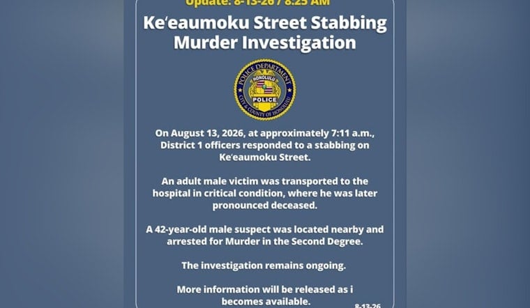 Keʻeaumoku Street Stabbing Turns Deadly, Suspect Arrested for Murder