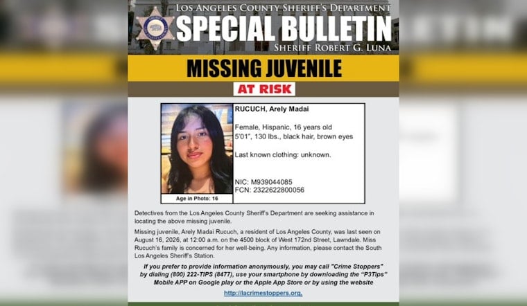 Lawndale Teen Arely Rucuch Vanishes Overnight, Sheriff's Detectives Seek Tips