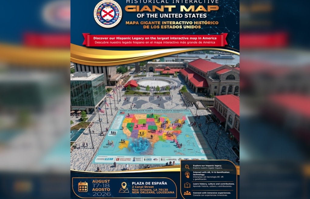 ‘Map-ificent!’ Giant Walkable Hispanic History Map Takes Over New Orleans’ Spanish Plaza