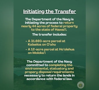 Navy to Return 44 Acres on Oʻahu, Molokaʻi to Hawaiʻi State Control
