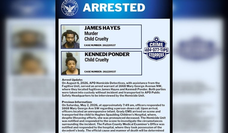 Northwest Atlanta Couple Arrested Three Months After Infant Girl's Death