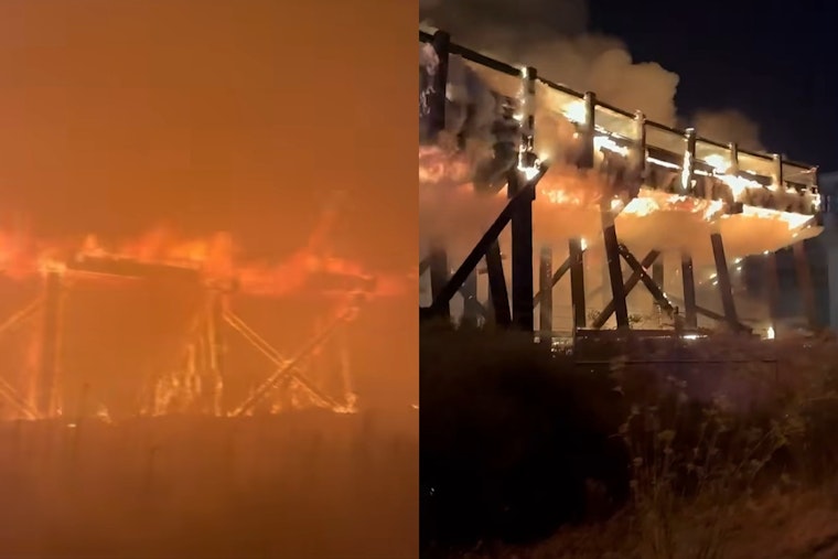 Old Wooden Trestles Catch Fire in West Oakland, Residents Told to Seal Windows