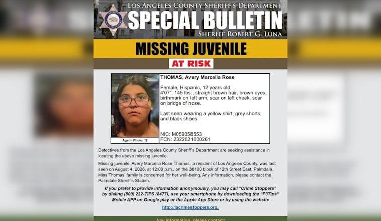 Palmdale Deputies Race To Find At-Risk 12-Year-Old Girl Missing Since Tuesday
