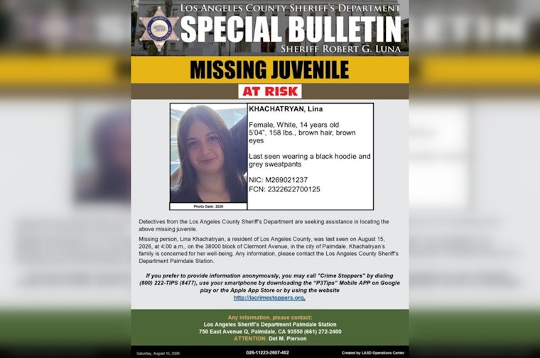 Palmdale Deputies Search for Missing 14-Year-Old Lina Khachatryan, Last Seen at 4 A.M.