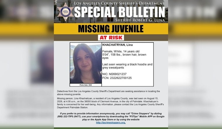 Palmdale Deputies Search for Missing 14-Year-Old Lina Khachatryan, Last Seen at 4 A.M.