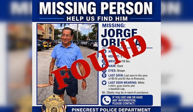 Pinecrest Man, 75, Found Safe After Going Missing Tuesday, Police Say