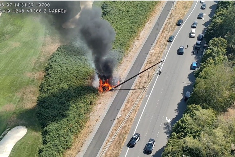 Redmond Crash Sends Car Off Willows Road Trail Into Utility Pole, Sparks Fire
