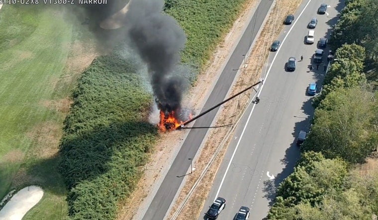 Redmond Crash Sends Car Off Willows Road Trail Into Utility Pole, Sparks Fire