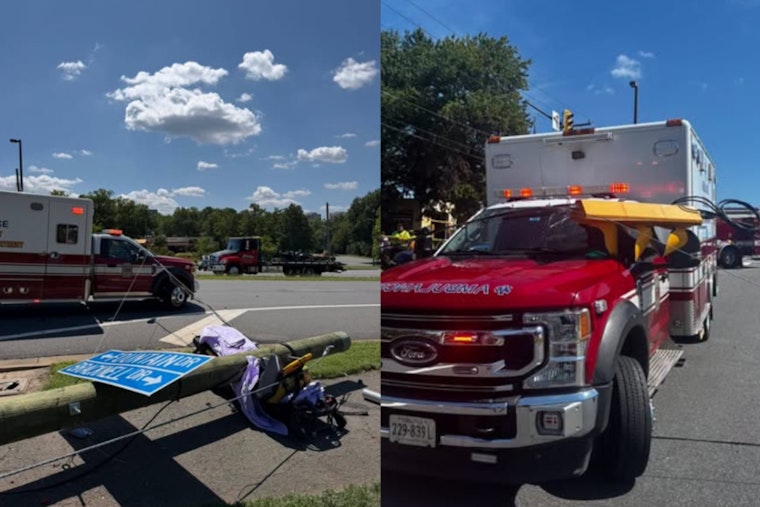 Reston Crash Turns Chaotic as Falling Pole Slams Ambulance, Injures Firefighter
