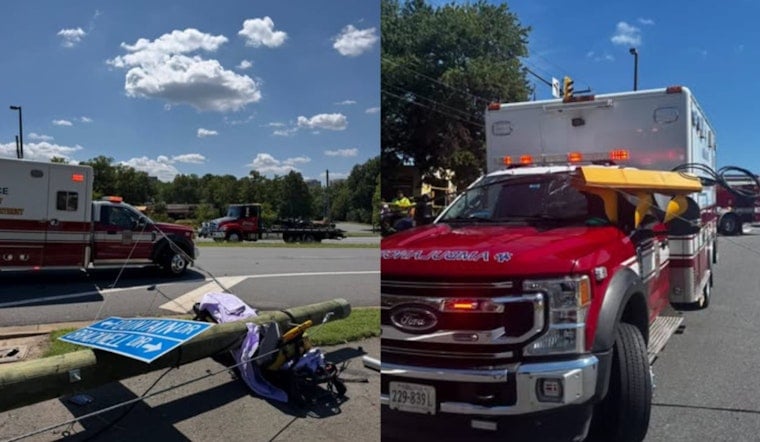Reston Crash Turns Chaotic as Falling Pole Slams Ambulance, Injures Firefighter
