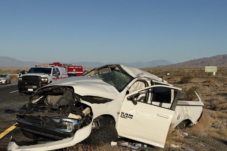 Rollover Traps Driver and Dog on I-10 Near Chiriaco Summit, Both Pulled Free