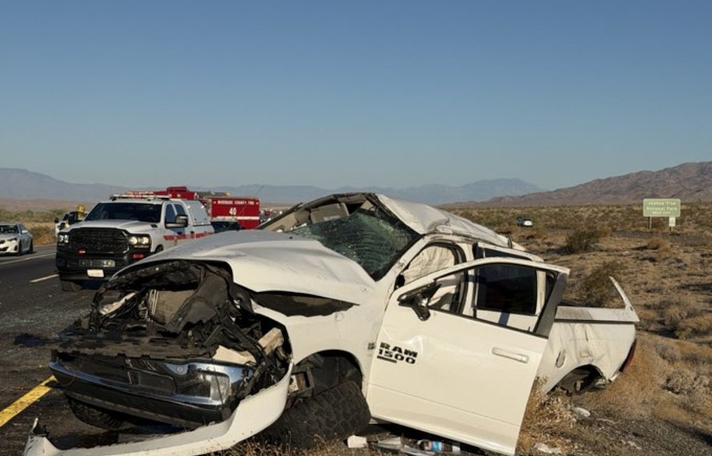 Rollover Traps Driver and Dog on I-10 Near Chiriaco Summit, Both Pulled Free