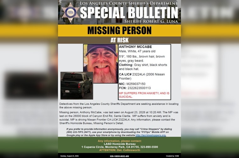 Santa Clarita Search Underway for Suicidal Man Anthony McCabe, 47