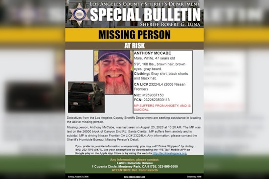 Santa Clarita Search Underway for Suicidal Man Anthony McCabe, 47