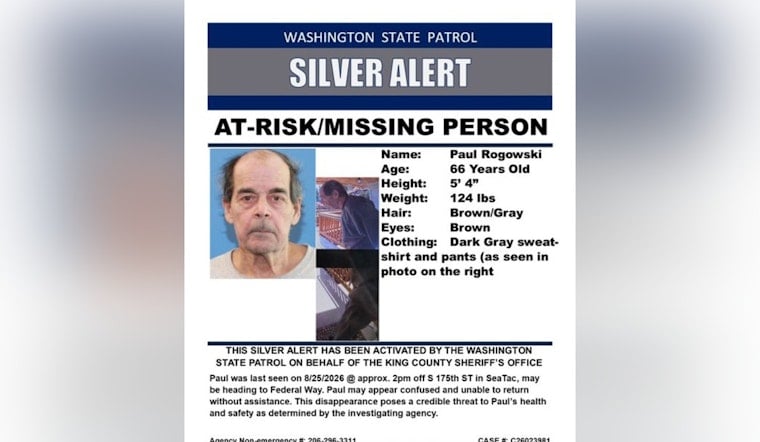 SeaTac Silver Alert: 66-Year-Old May Be Walking Toward Federal Way