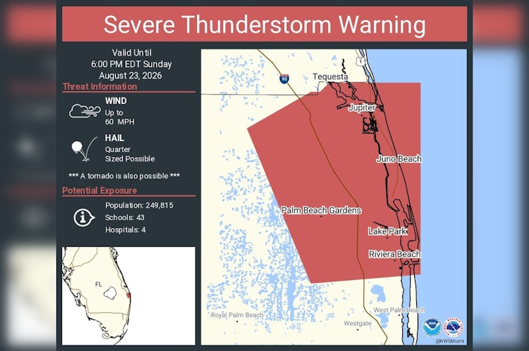 Severe Storm With Possible Tornado Threatens Jupiter, Palm Beach Gardens Until 6 PM