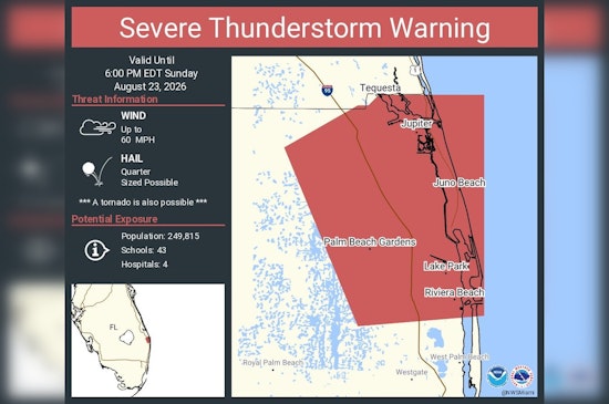 Severe Storm With Possible Tornado Threatens Jupiter, Palm Beach Gardens Until 6 PM