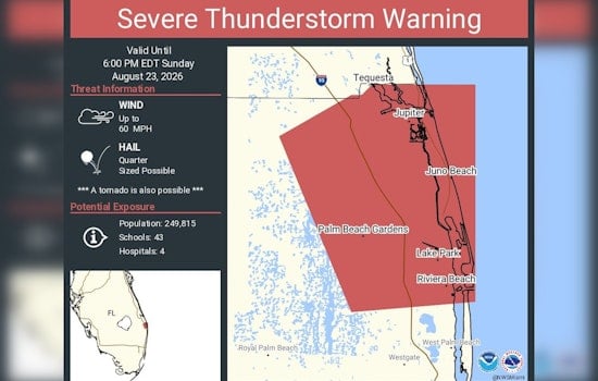 Severe Storm With Possible Tornado Threatens Jupiter, Palm Beach Gardens Until 6 PM