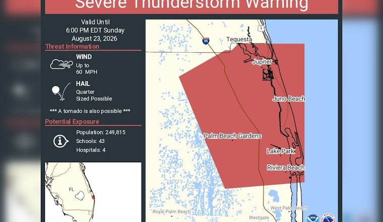 Severe Storm With Possible Tornado Threatens Jupiter, Palm Beach Gardens Until 6 PM