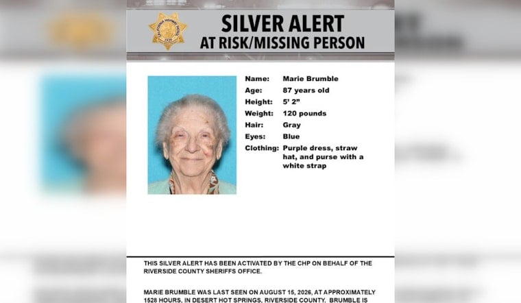 Silver Alert Seeks 87-Year-Old Marie Brumble, Missing on Foot in Desert Hot Springs