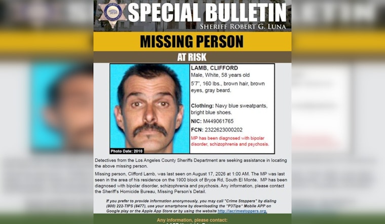 South El Monte Man, 58, Vanishes With Bipolar Disorder, Schizophrenia