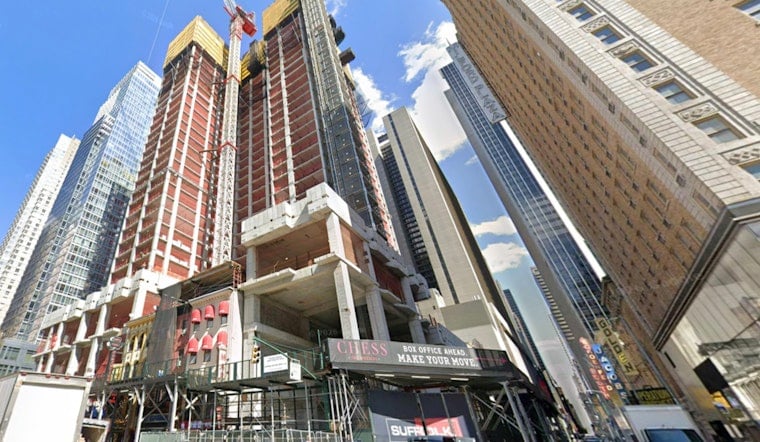 Times Square's 1,029-Foot Torch Tower Hits Halfway Mark, Drop Ride Still Planned
