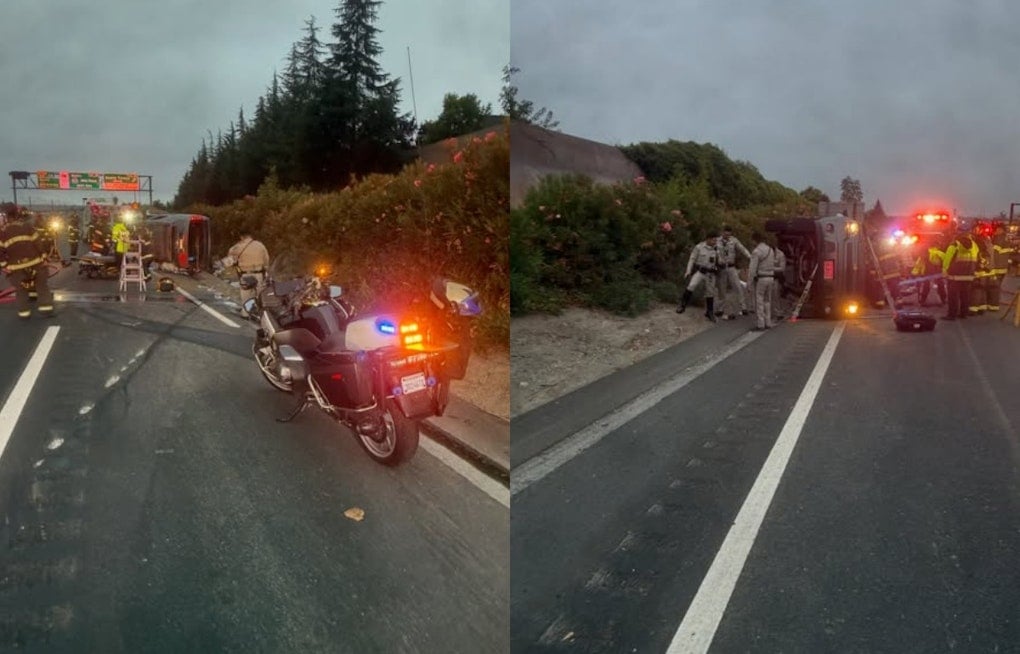 Trapped Driver Pulled From Overturned Car On San Jose's SR-87, Crews Warn Of Roadway Danger