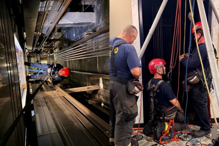 Trapped in a Blind Shaft, Terminal Tower Rider Hoisted Five Floors to Safety