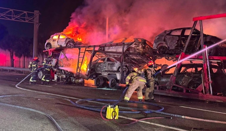 Turnpike Car Hauler Fire in Lauderhill Sends Five to Hospitals, Traps Nine Cars