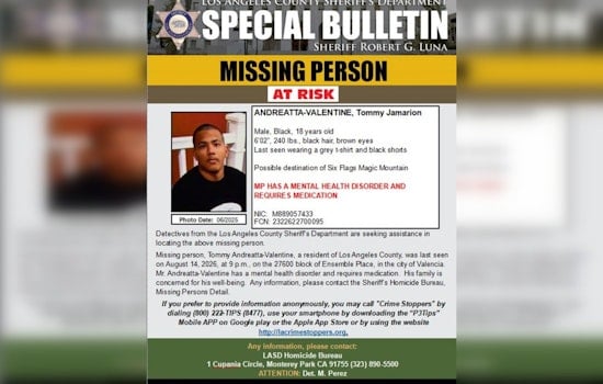 Valencia Teen With Medical Needs Vanishes, May Be Headed to Six Flags