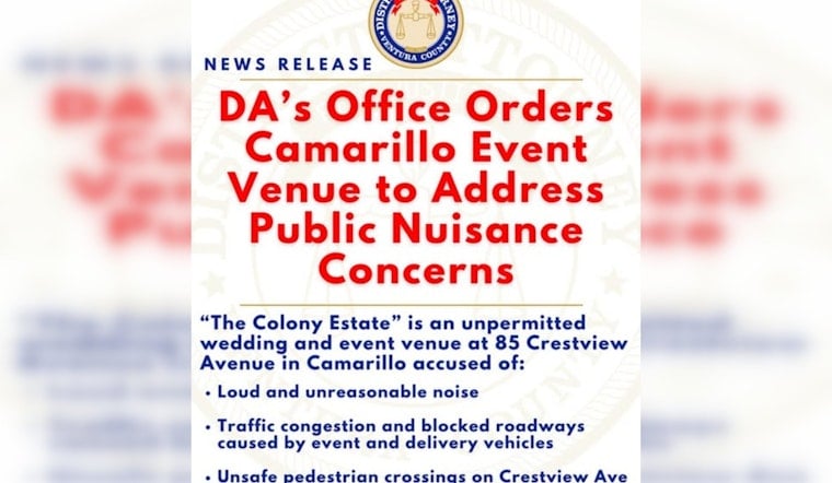 Ventura County DA Slaps Camarillo Wedding Estate With Nuisance Rap Over Traffic, Noise
