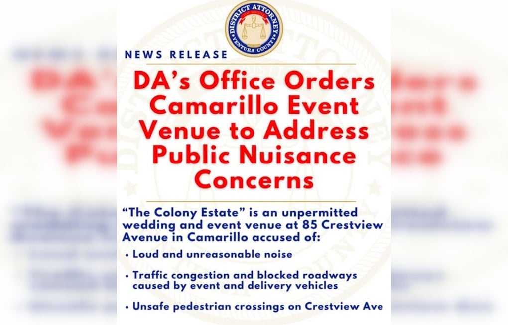 Ventura County DA Slaps Camarillo Wedding Estate With Nuisance Rap Over Traffic, Noise