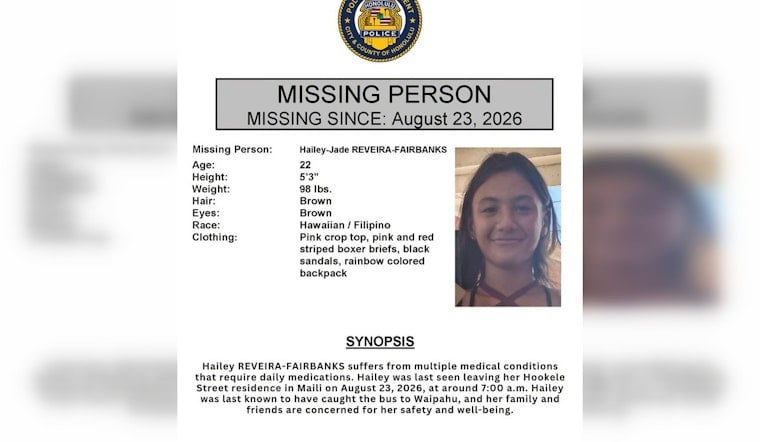 Waianae Coast Woman, 22, Vanishes After Boarding Waipahu Bus, Needs Daily Medication