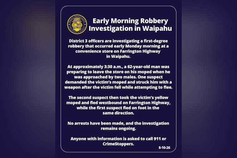 Waipahu 7-Eleven Robbery Leaves Man, 62, Injured, Moped Stolen