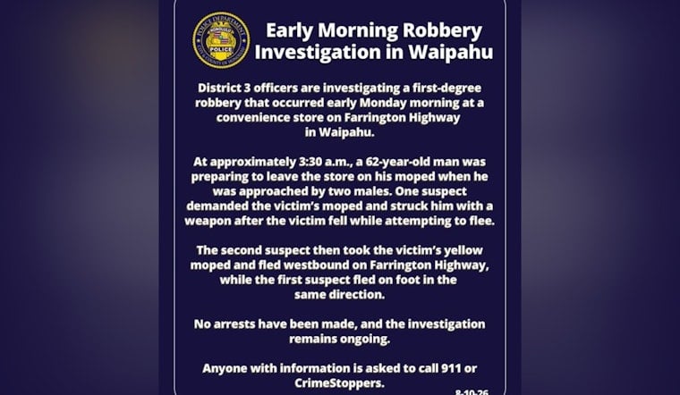 Waipahu 7-Eleven Robbery Leaves Man, 62, Injured, Moped Stolen